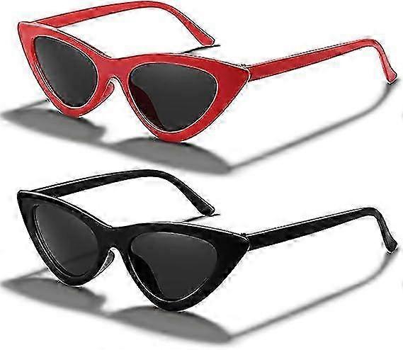 Unbrand Two retro sunglasses classic cat-eye sunglasses UV385 protection sunglasses (black frame wit