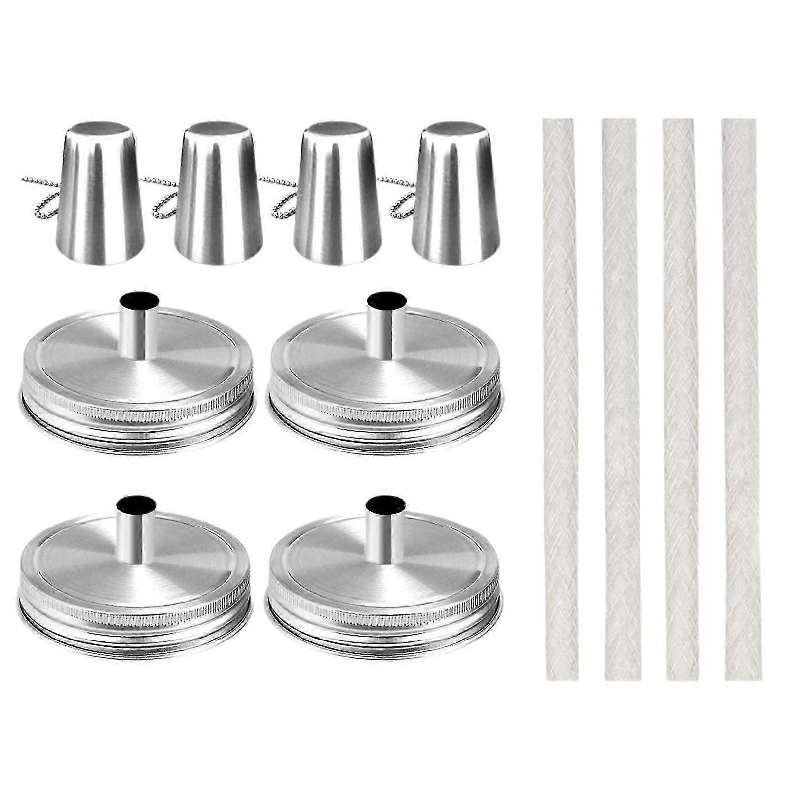 4Pcs Öllampe Ersatz Docht Set Edelstahldeckel DIY Öllampe Set Außendeck Öllampe Fiberglas Dochte Set