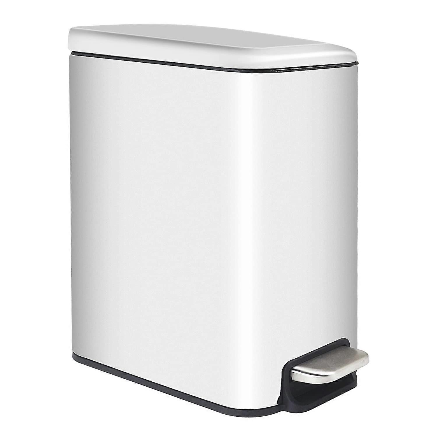 1.3 Gallon/5 Liter Small Trash Can with Lid, Slim Bathroom Step Trash Can with Removable Buckets White