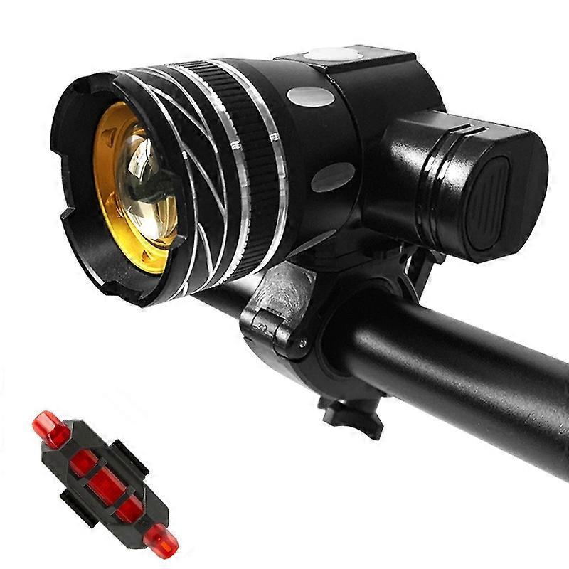 7602 LED USB Charging Telescopic Zoom Bicycle Front Light, Specification: Headlight + 928 Taillight