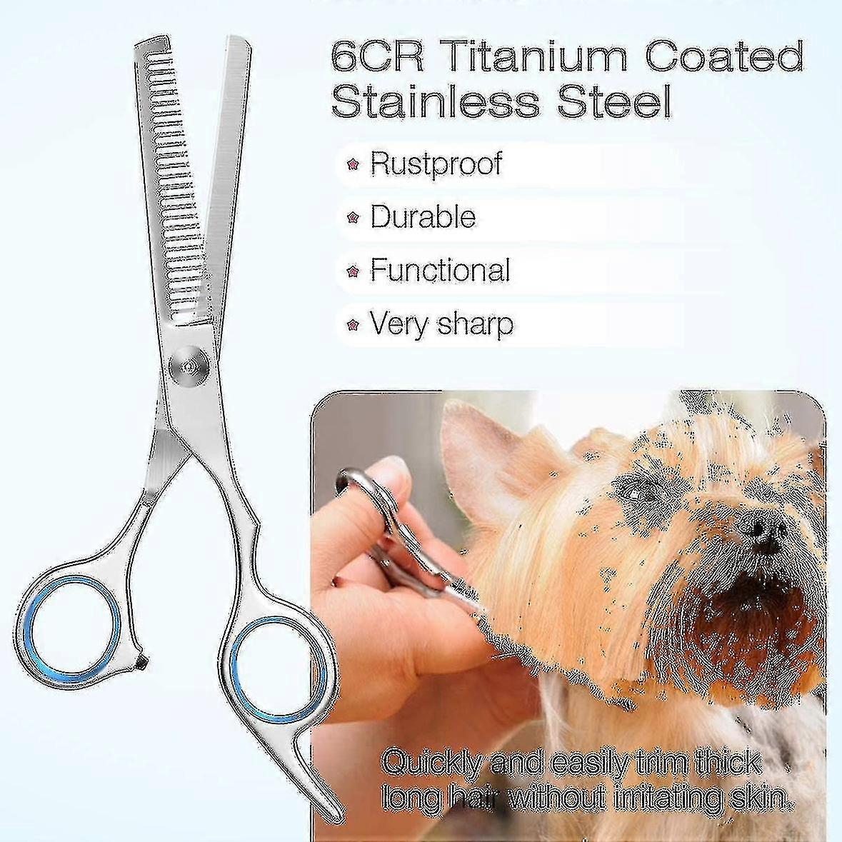 Pet Scissors Grooming Tools, 4 - Piece Scissor Set with 1 Comb and Leather Sheath, Sharp Stainless - Steel Blades for Precise Trimming