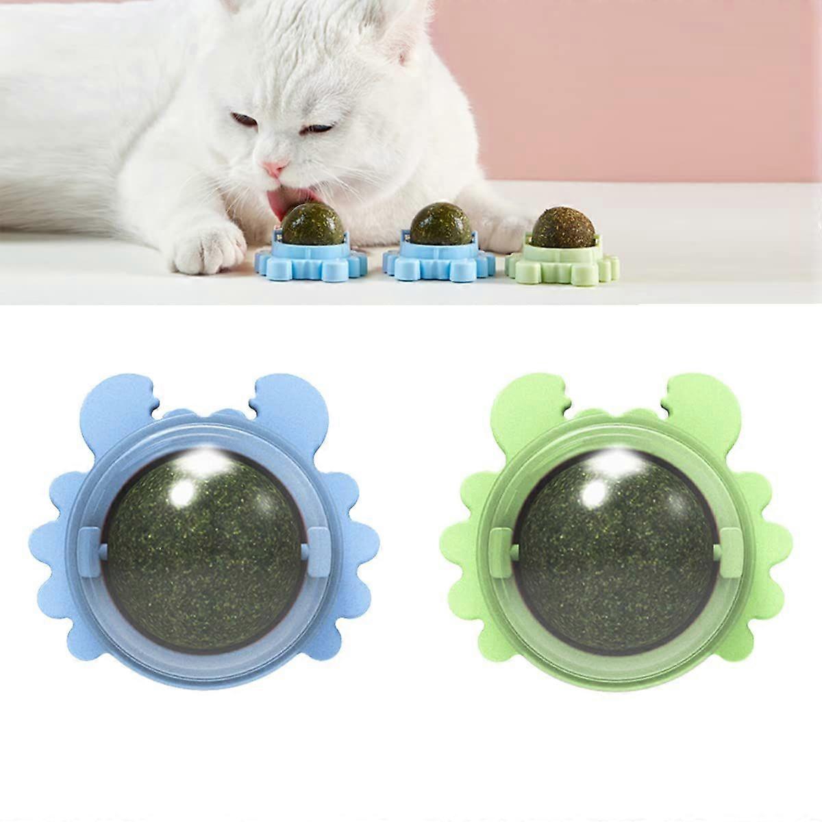 2-Pack Catnip Balls Cat Edible Wall Balls Rotatable Natural Catnip Rolling Balls Cat Teeth Cleaning Interactive Toy for Indoor Cats to Play and Chew (