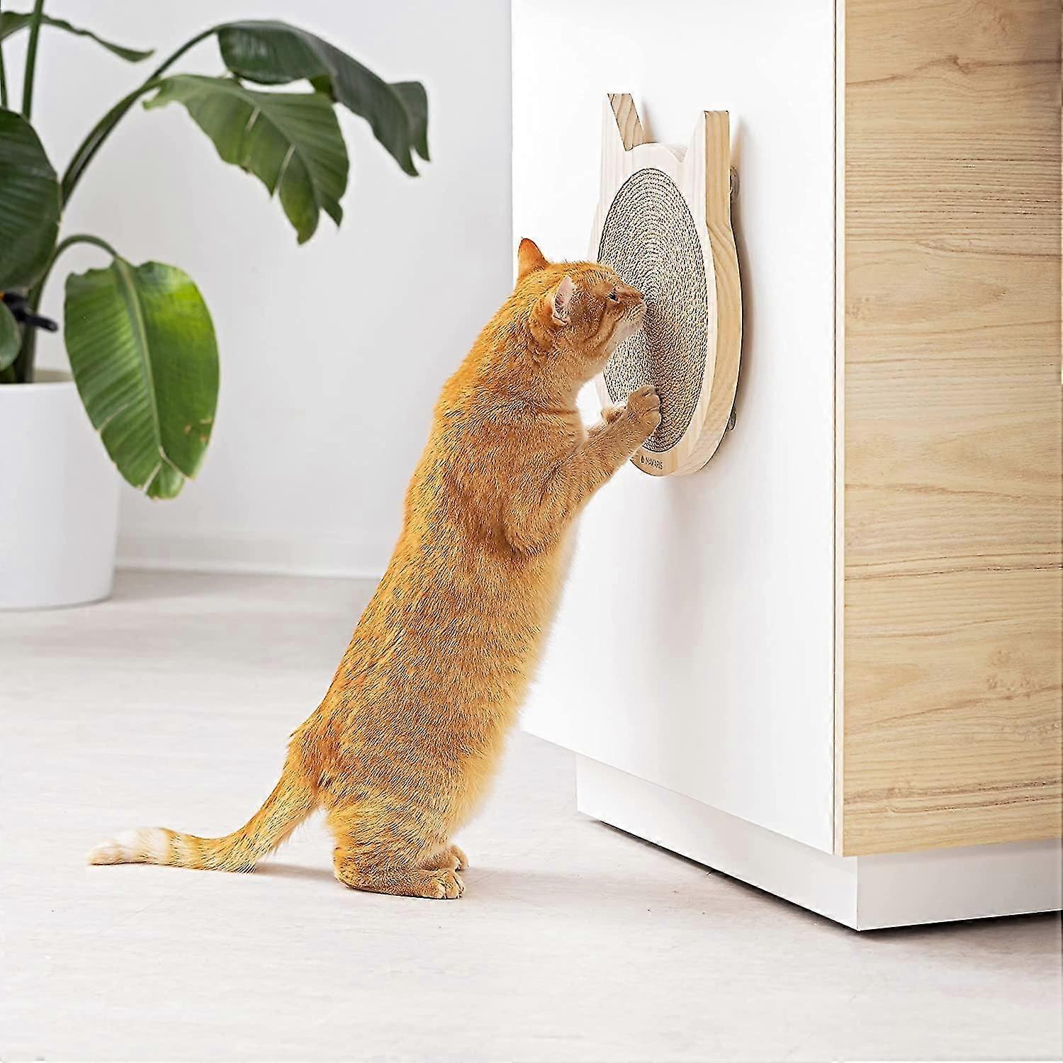 Cat Scratching Board - Cat Shaped Indoor Scratch Pad - Wood And Sisal Scratcher Mat For Cat's Claws - Scratching Surface For House Cats