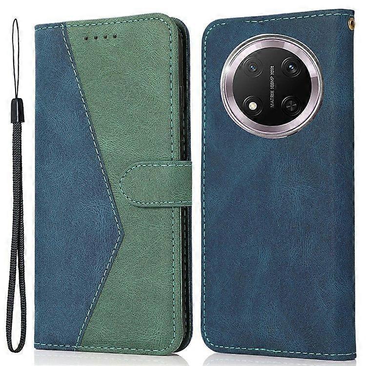 For Honor Magic7 Lite 5G Case Color Splicing Wallet Stand Leather Phone Cover with Wrist Strap