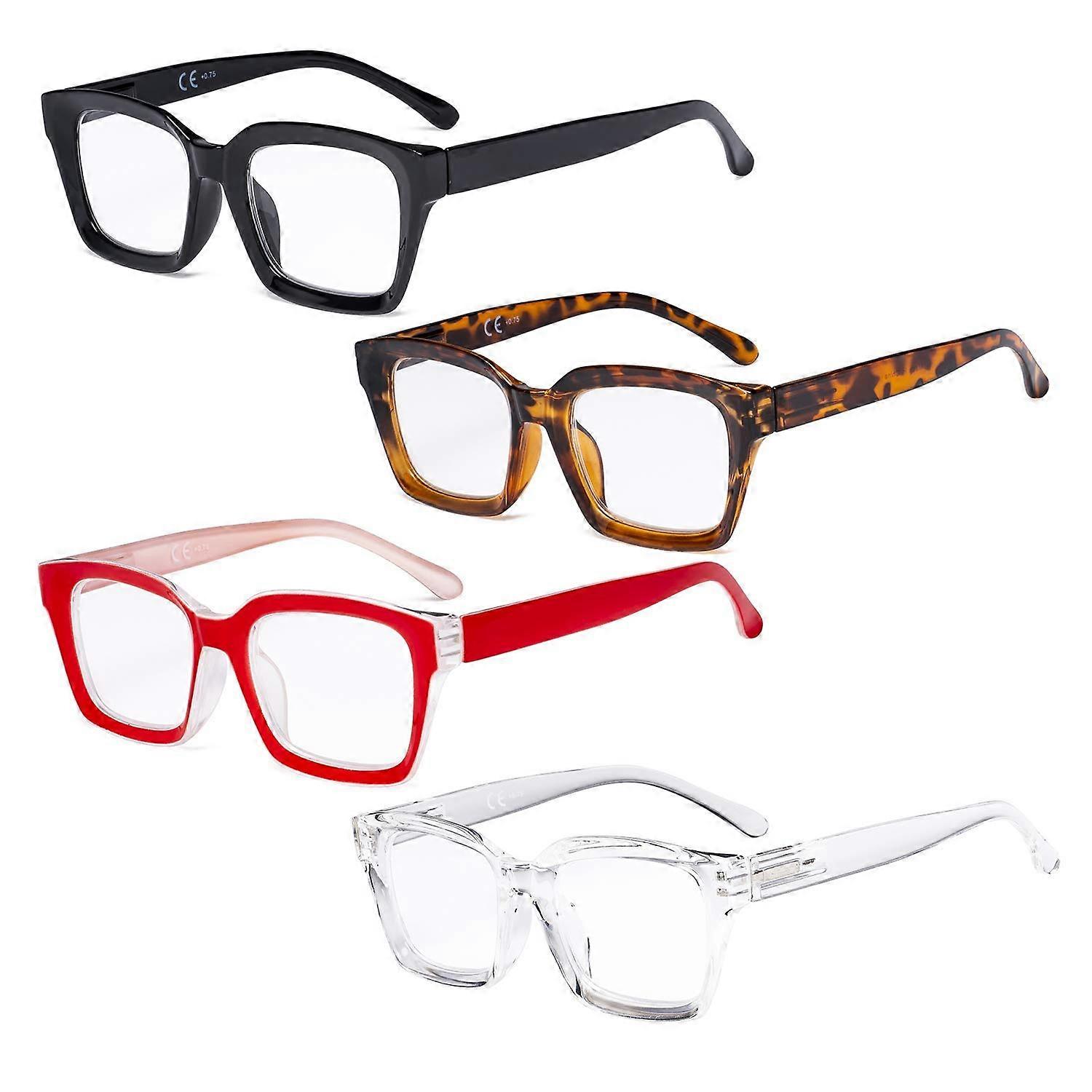 4 Pack Ladies Reading Glasses Oversized Square Readers for Women in Multiple Colors and Lightweight Design