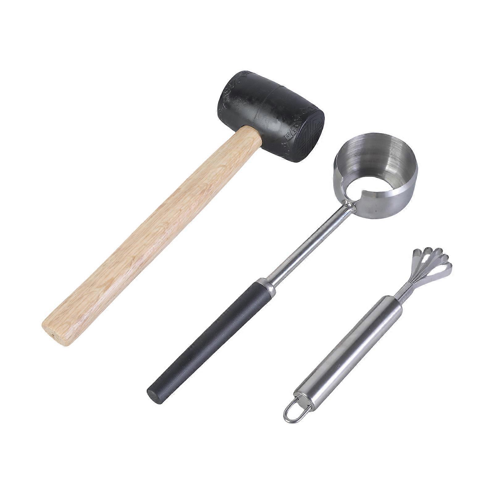 Coconut Opening Cutter with Rubber Hammer Stainless Steels Coconut Opener Tool Coconut Meat Planer Easy to Use
