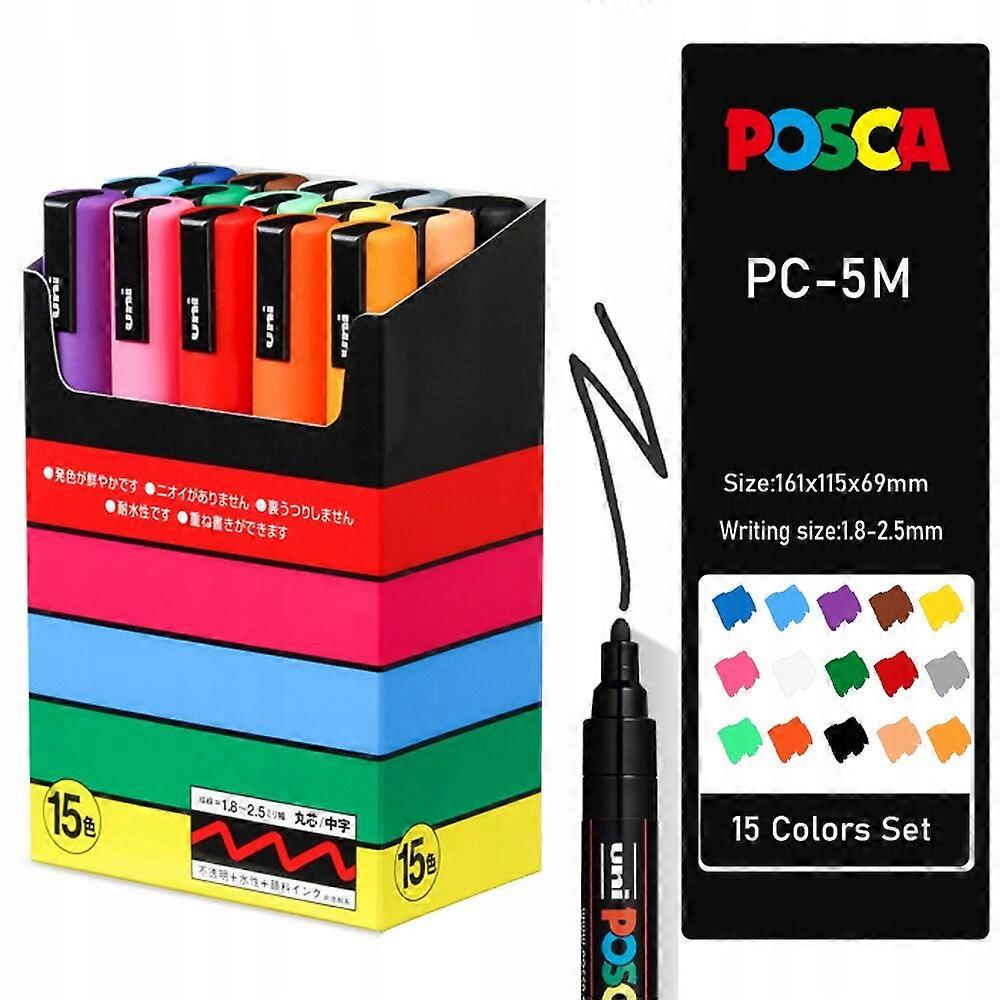 Ensemble de stylos Uni Posca 15 couleurs, 5 m