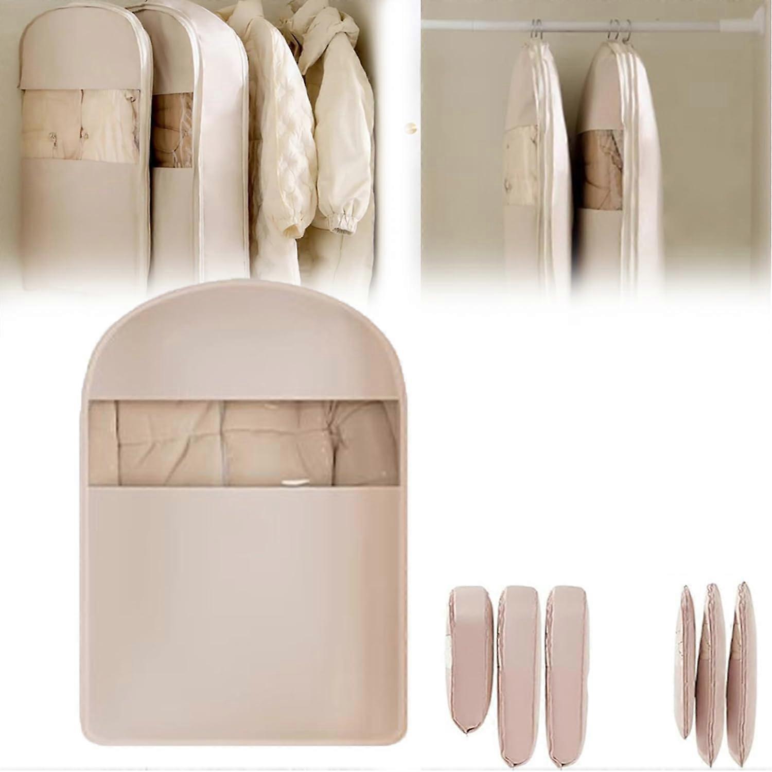 Space Saving Hanging Garment Bag with Compression Zipper, Dust-Proof Storage for Coats, Jackets, Blankets, Beige, Medium