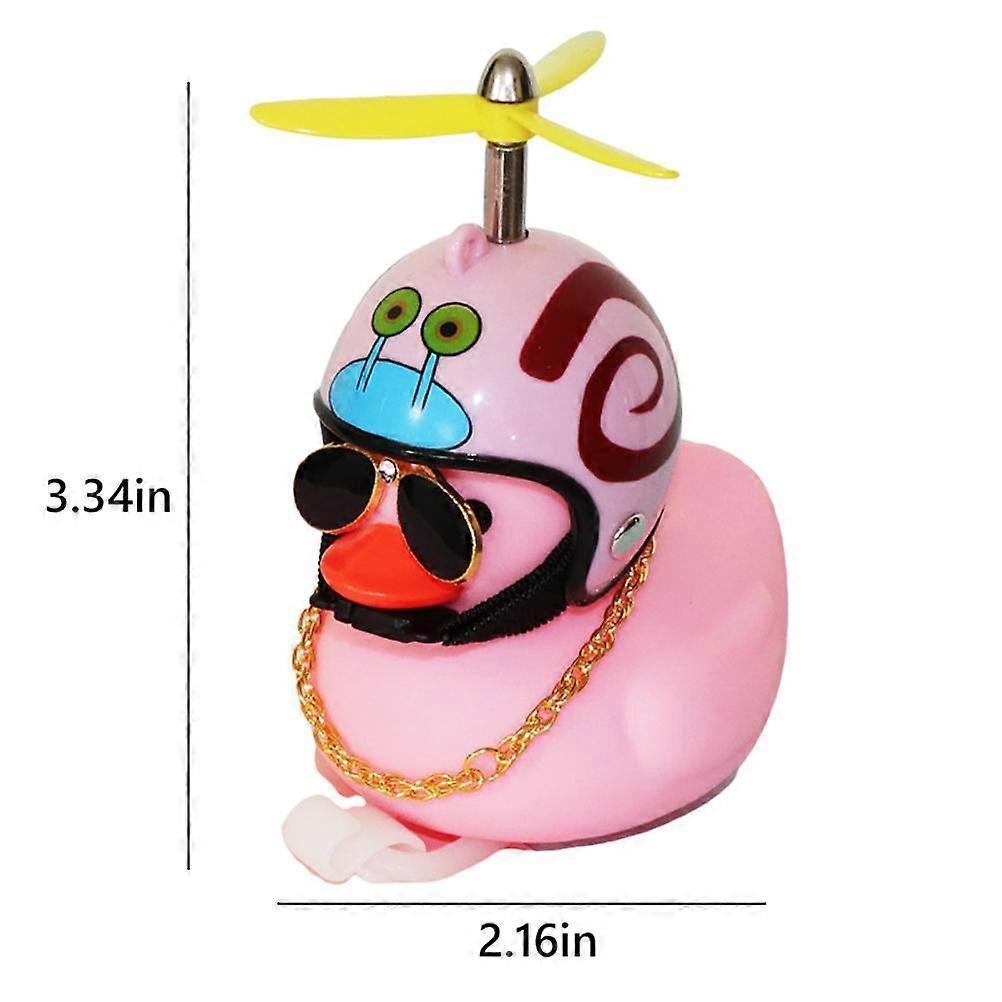 Pink Duck Car Ornaments Car Dashboard Decorations Cool Glasses Duck with Propeller Helmet Gold Chain