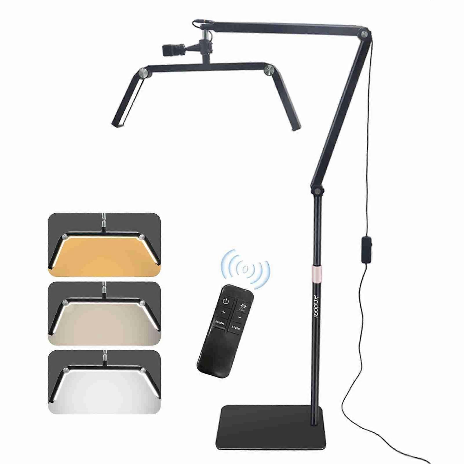 30W Floor LED Video Light Foldable LED Fill Light Beauty Floor Moon Lamp 3200K-5600K Dimmable with Adjustable Metal Light Stand Phone Holder Remote C