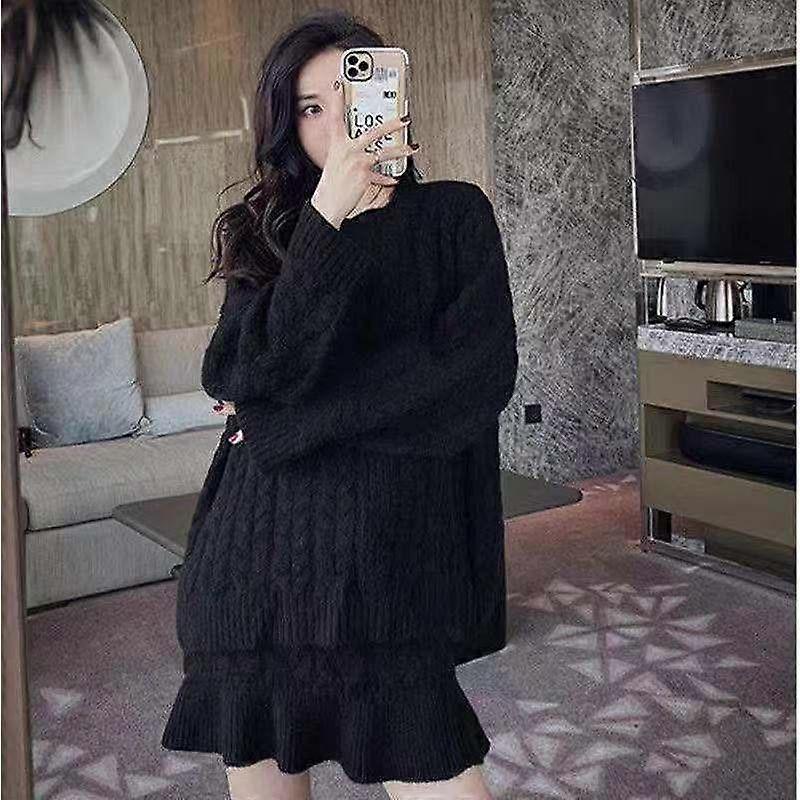 Set of female sweater loose Fried Dough Twists sweater women new two-piece skirt in spring and autumn o neck sweater skirt