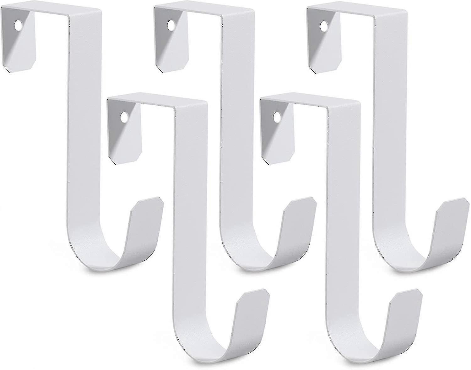 5 Pack Over Door Hooks - Sturdy Metal Single Hooks, White