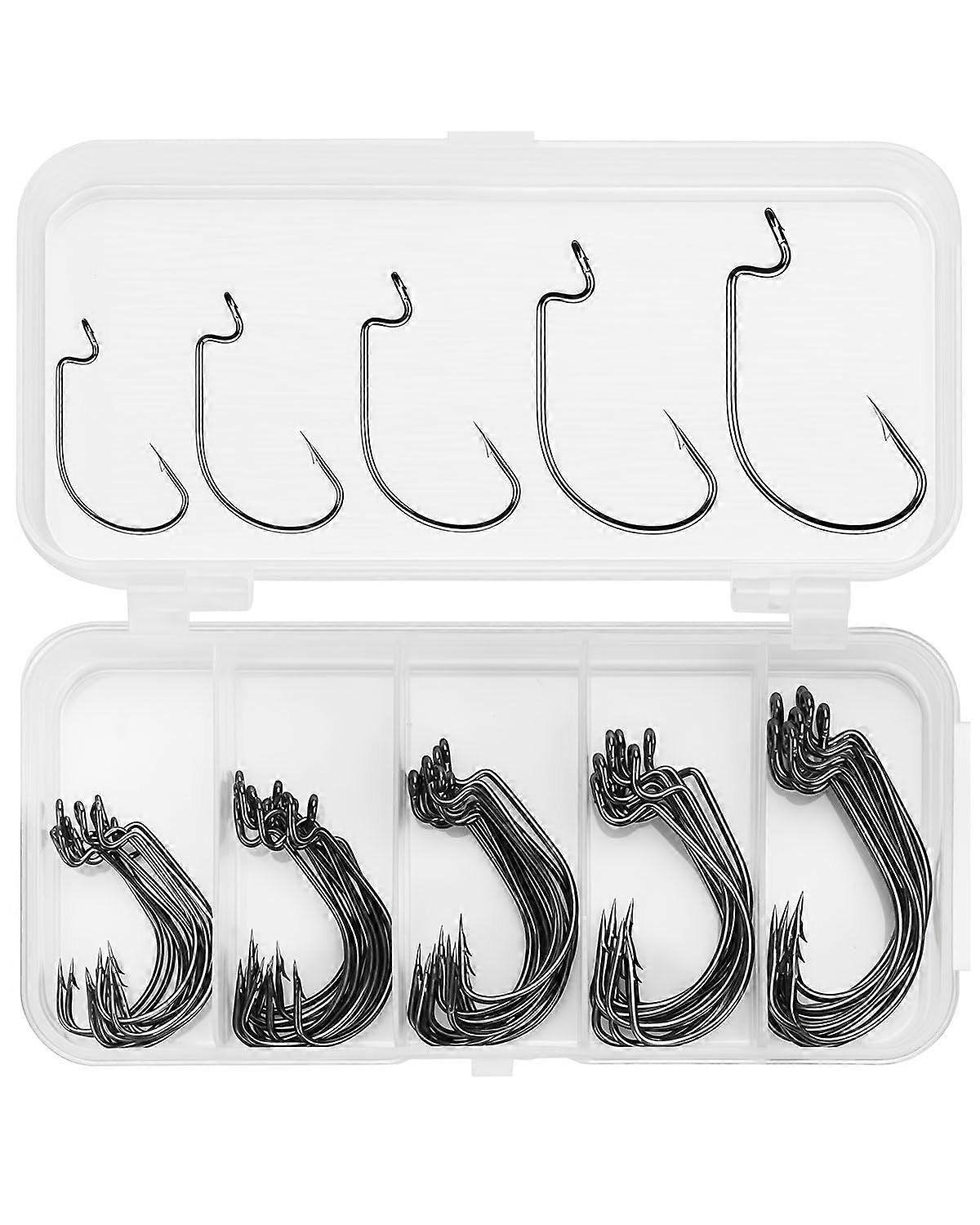 Offset Hooks 50pcs 5 Sizes Dropshot Hooks Carbon Steel Soft Bait Fishing