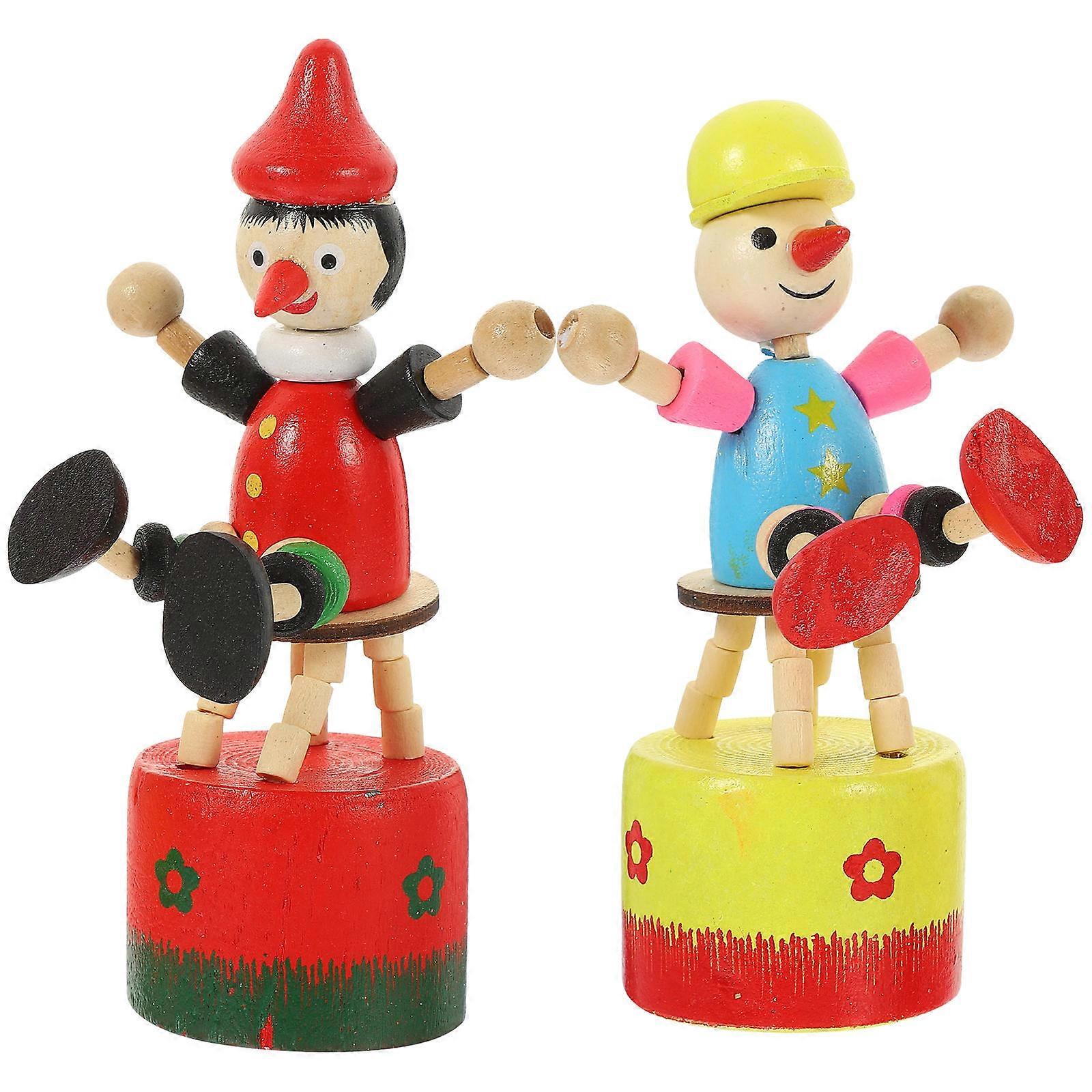 Wooden Clown Adornment Decorative Craftwork for Home Table 2Pcs Set