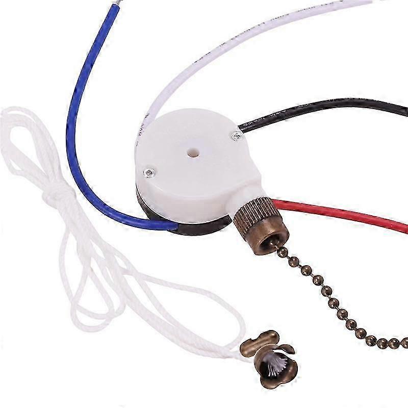 Ceiling Fan Switch Kit 3 Speed 4 Wire, Fan Switch Zipper Speed Control Switch, ZE-208S Pull Wire Sw