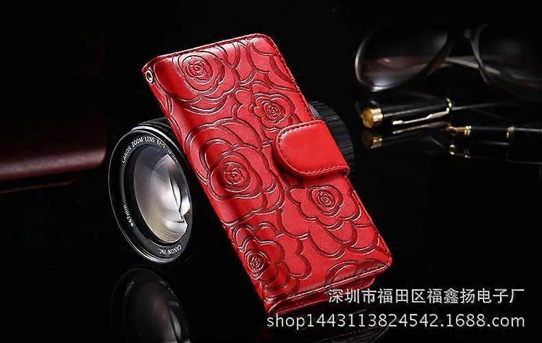 Case For Iphone 14 Pro Red Embossed Camellia Leather Rose