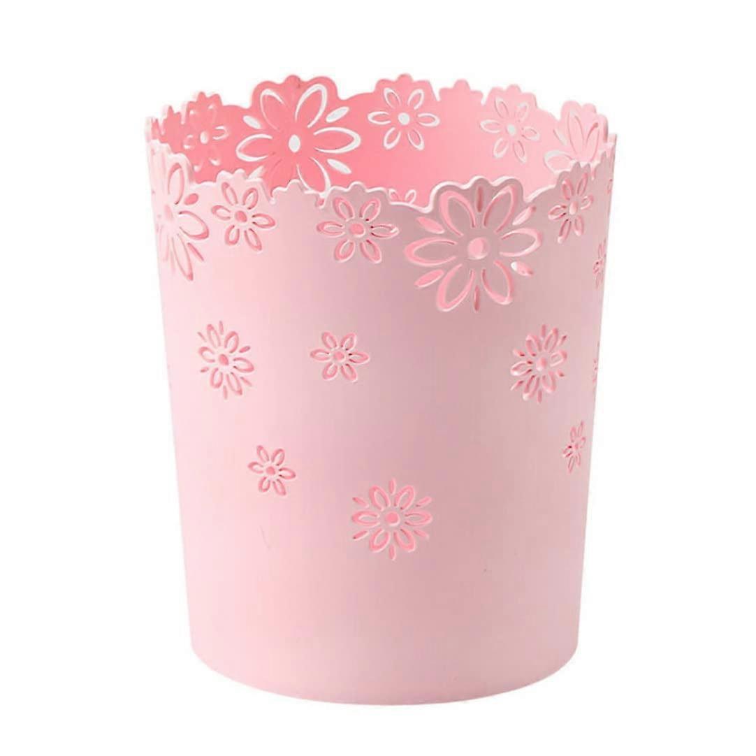 Plastic Trash Can Hollow Waste Paper Bin with Flowers Round Trash Can Without Lid Pink Waste Paper B Large Pink