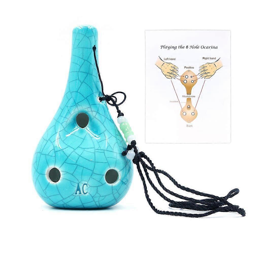 6Hole Ocarina, Wine Bottle Style Alto C Ocarina, Ice Crack Glazed Craft Blue