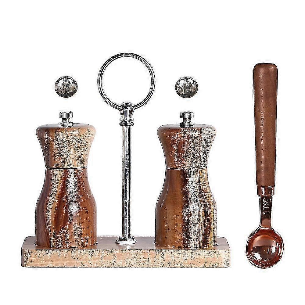 大型ソルト&ペッパーグラインダーセット、粗さ調整可能な詰め替えキット、セラミックローター、アカシアシングルグラインディング