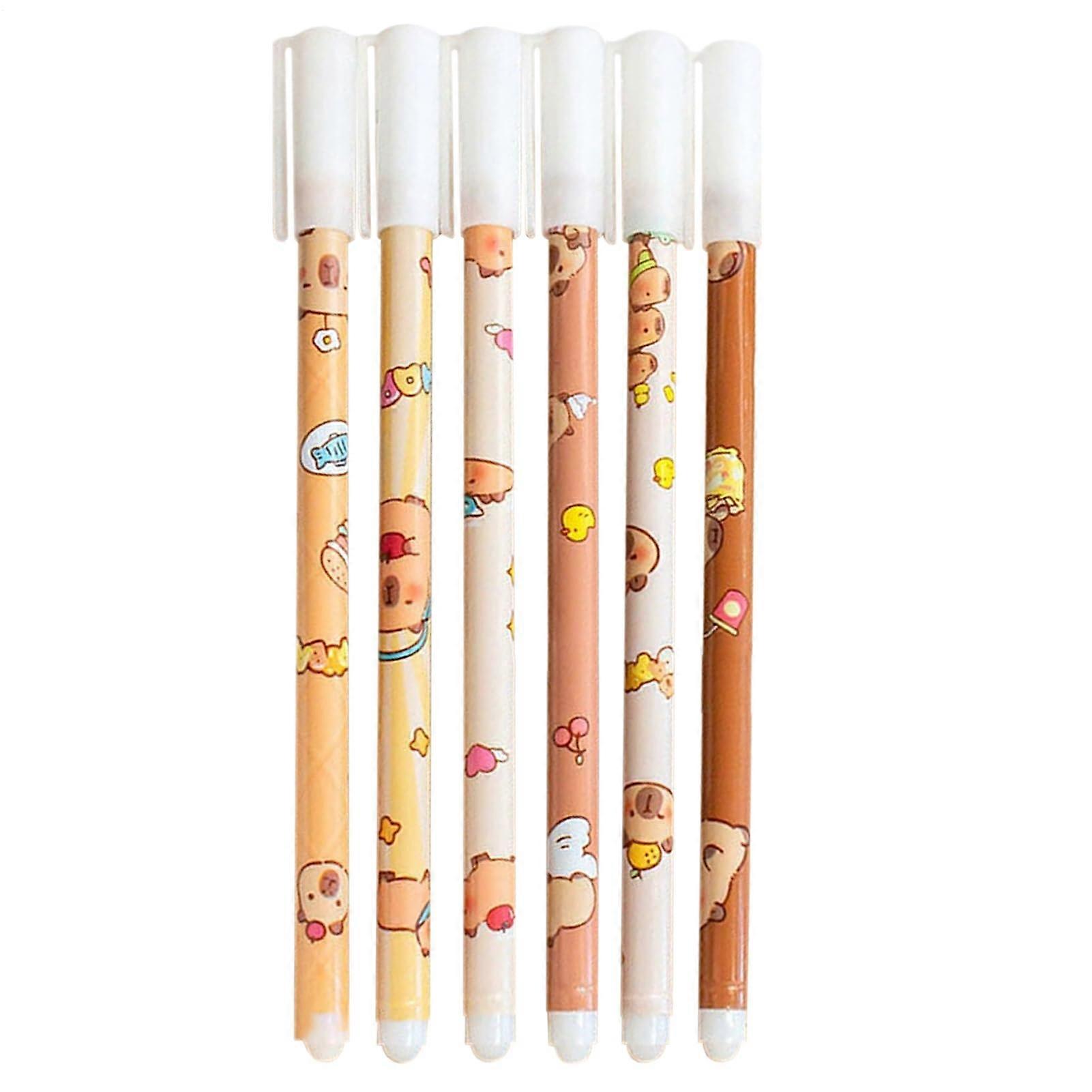 Erasable Gel Pen Set of 6 Capybara Patterns Fine Point Pen with Eraser Fade Resistant Comfortable Grip Stationery Set for Art Sketching School Task