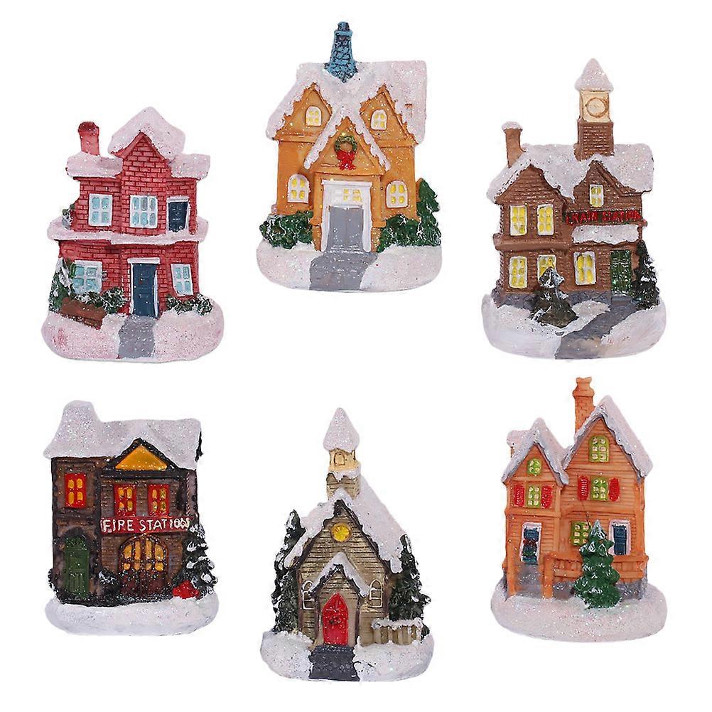 Miniature Village House Christmas Village Houses Assorted Color Warm Light 6Pcs