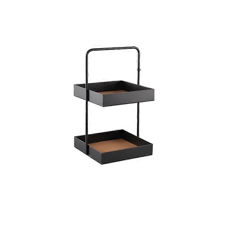 Double-layer Leather Mat Storage Tray with Handle Shelf Snack Tray Square S