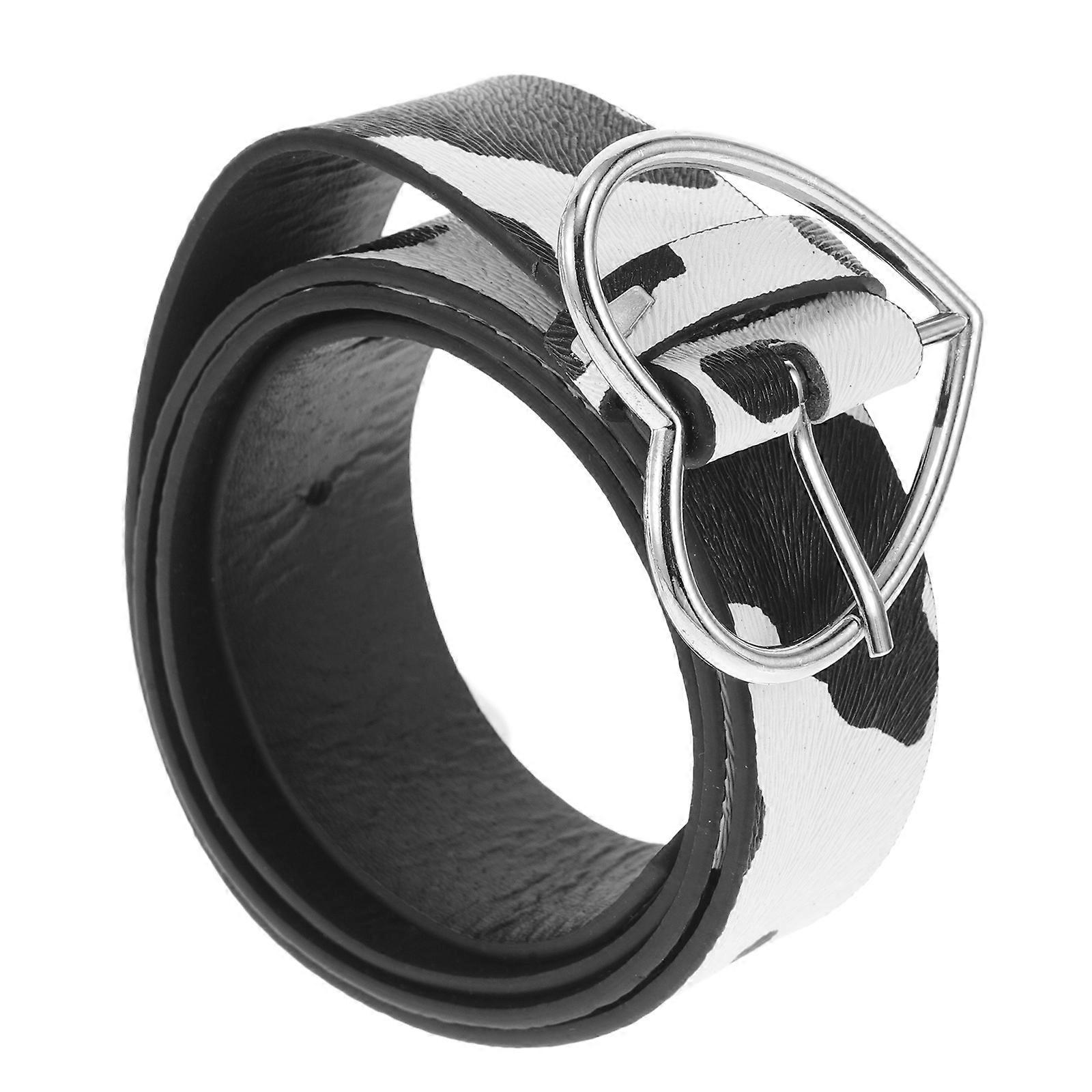 Cow Print Belt with Heart Buckle for Women – Stylish PU Waist Belt for Dresses, Casual Wear & Special Events, Unique Design Accessory