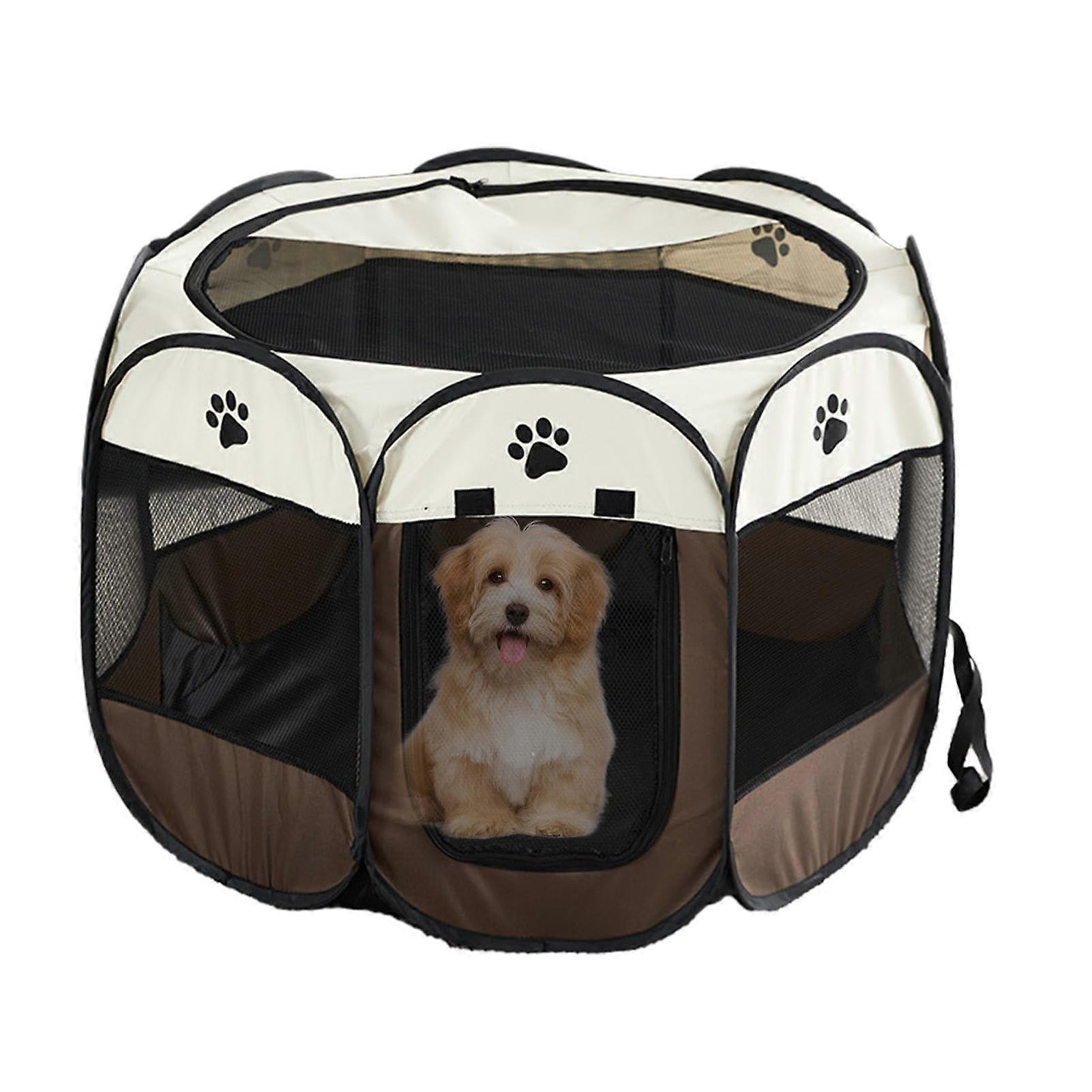 Portable Pet Play Pen - Octagonal Foldable Dog Box with Waterproof Base, Removable Zip, Oxford Fabric, Cute Cat Fence for Small Pets