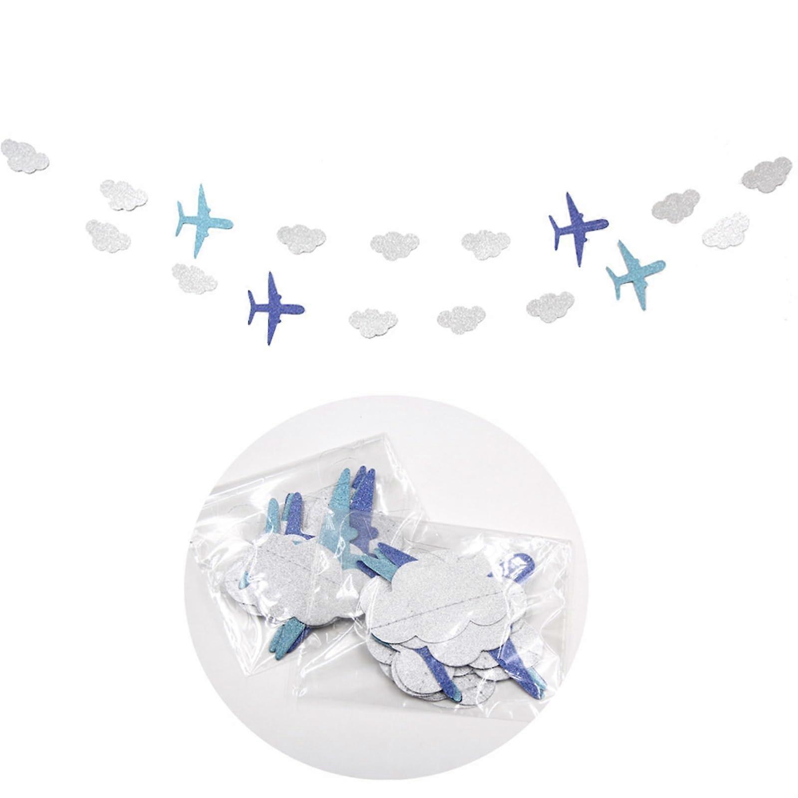 1 x bunting with cloud motif, glittery bunting, airplane theme, birthday garland
