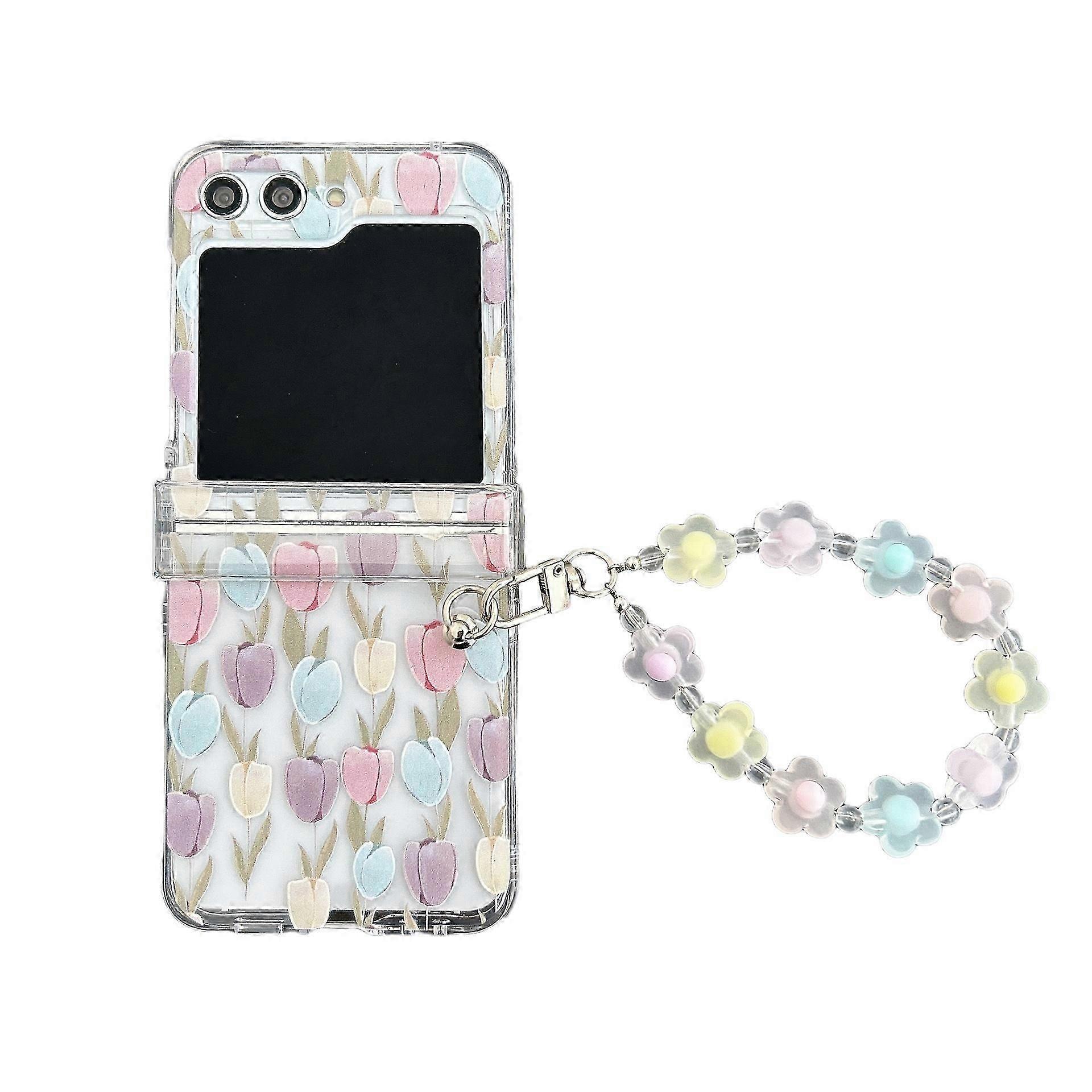 For Samsung Galaxy Z Flip 6 phone case with wristband, cute crystal clear phone case, sparkling bracelet wristband, hinge protection phone case Samsun