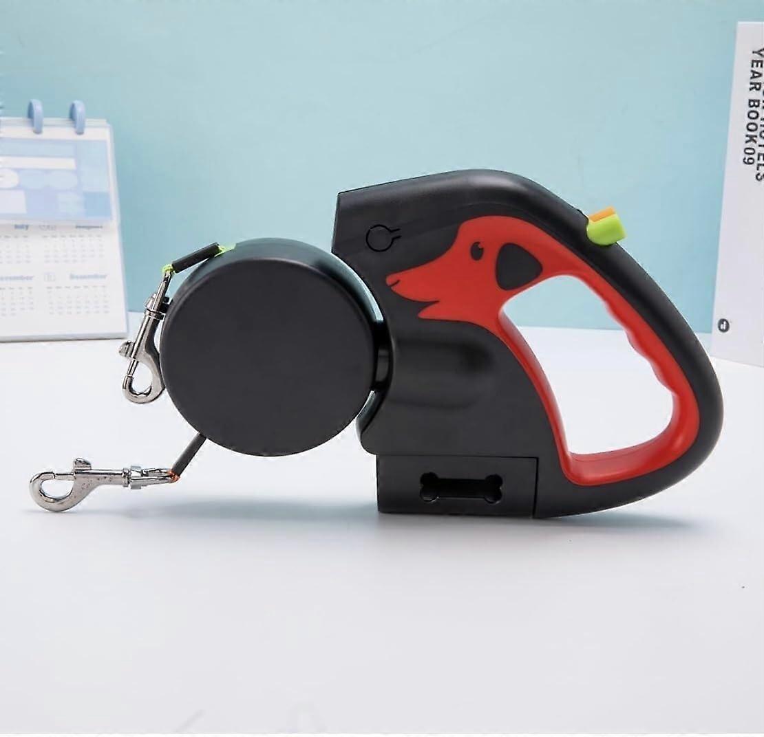Retractable Double Dog Leash for 2 Dogs with 360° Tangle-Free Technology, LED Flashlight, Reflective Safety, Red