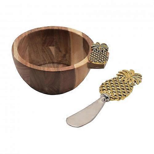 Hestia Acacia Dip Bowl and Spreader Set Pineapple