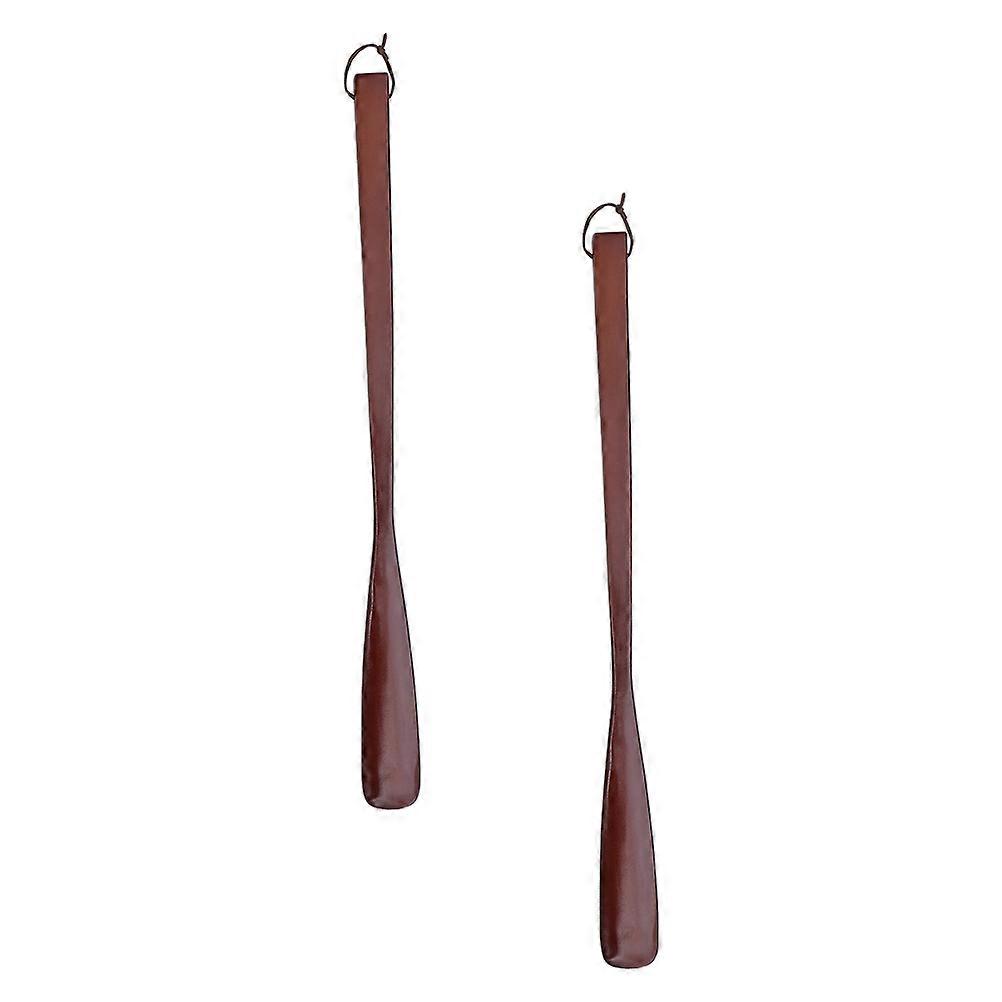 Wooden Shoehorns Long Handle for Home Use Brown Color Easy to Store and Carry 2PCS