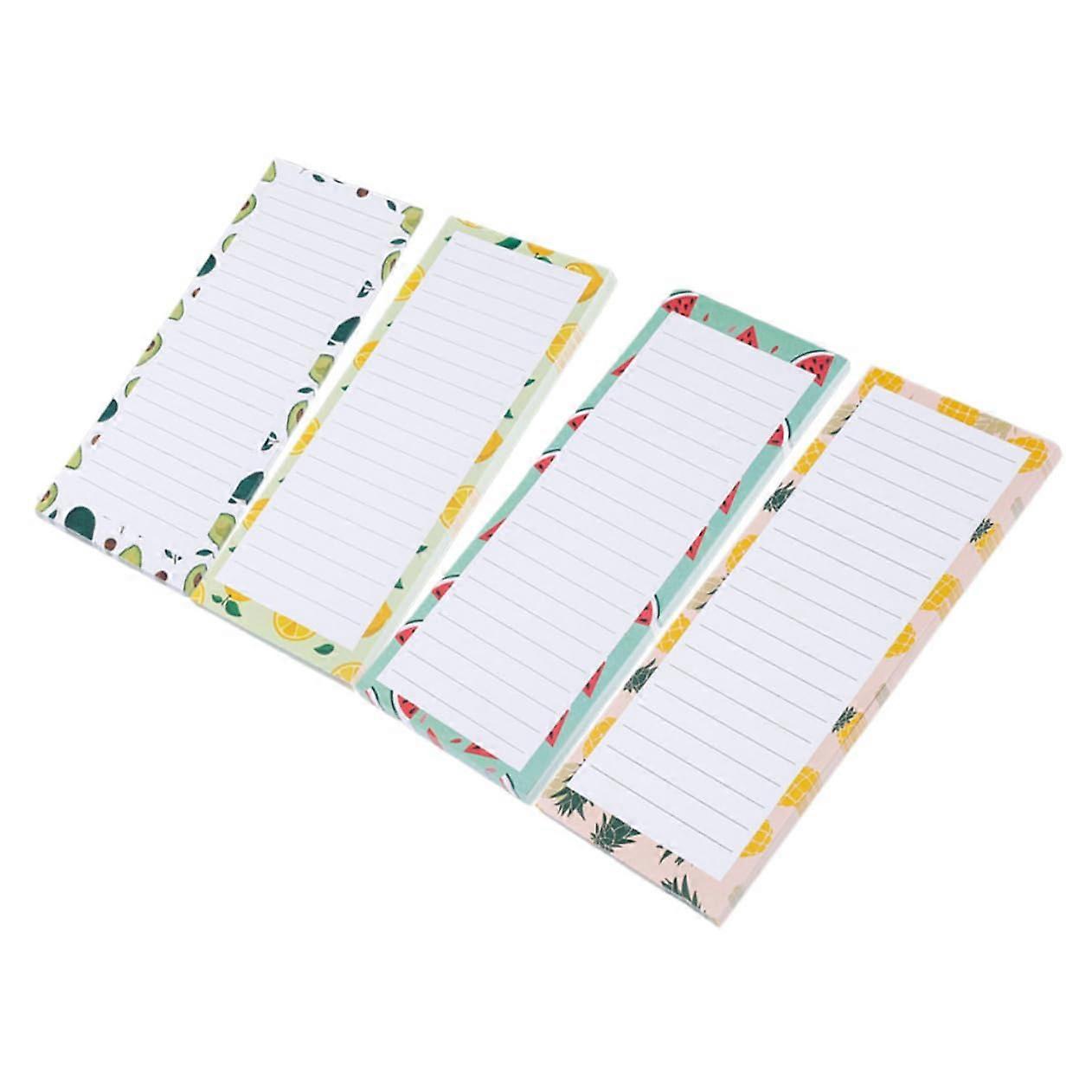 Magnetic Refrigerator Notepads 4-Pack For Grocery Lists, Fruit-Design Tear-Off Notes Watermelon Pineapple Avocado