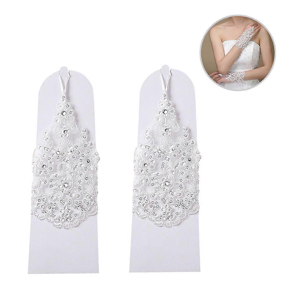 Lace Gloves Fingerless Design for Bride 1Pair White Elegant Accessory