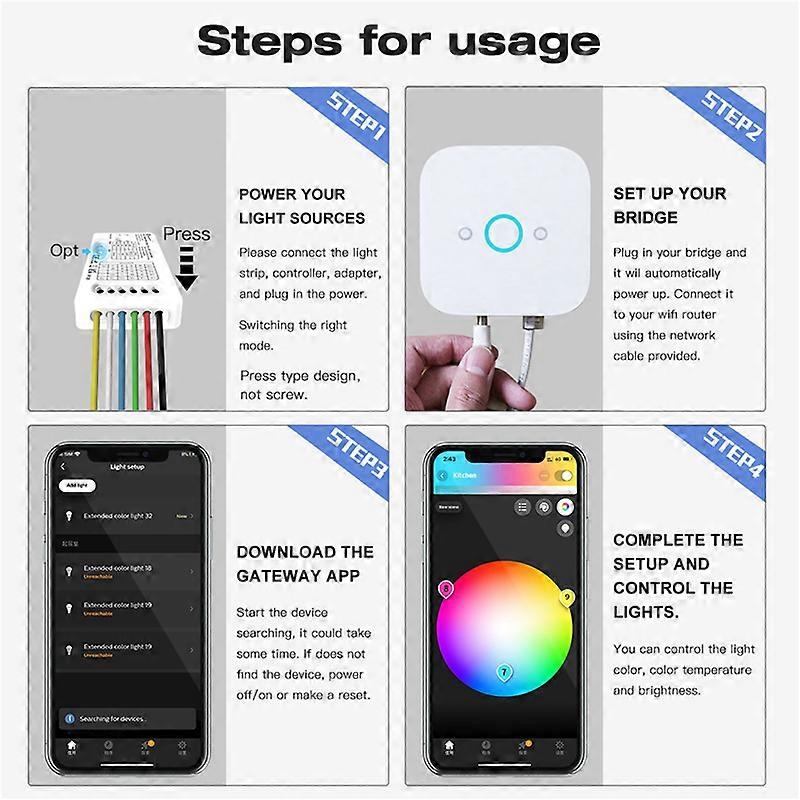 2X Zigbee 3.0 DC5-24V Mini 5 in 1 RGBCCT/RGBW/RGB/CCT/Dimmer LED Light Strip Controller