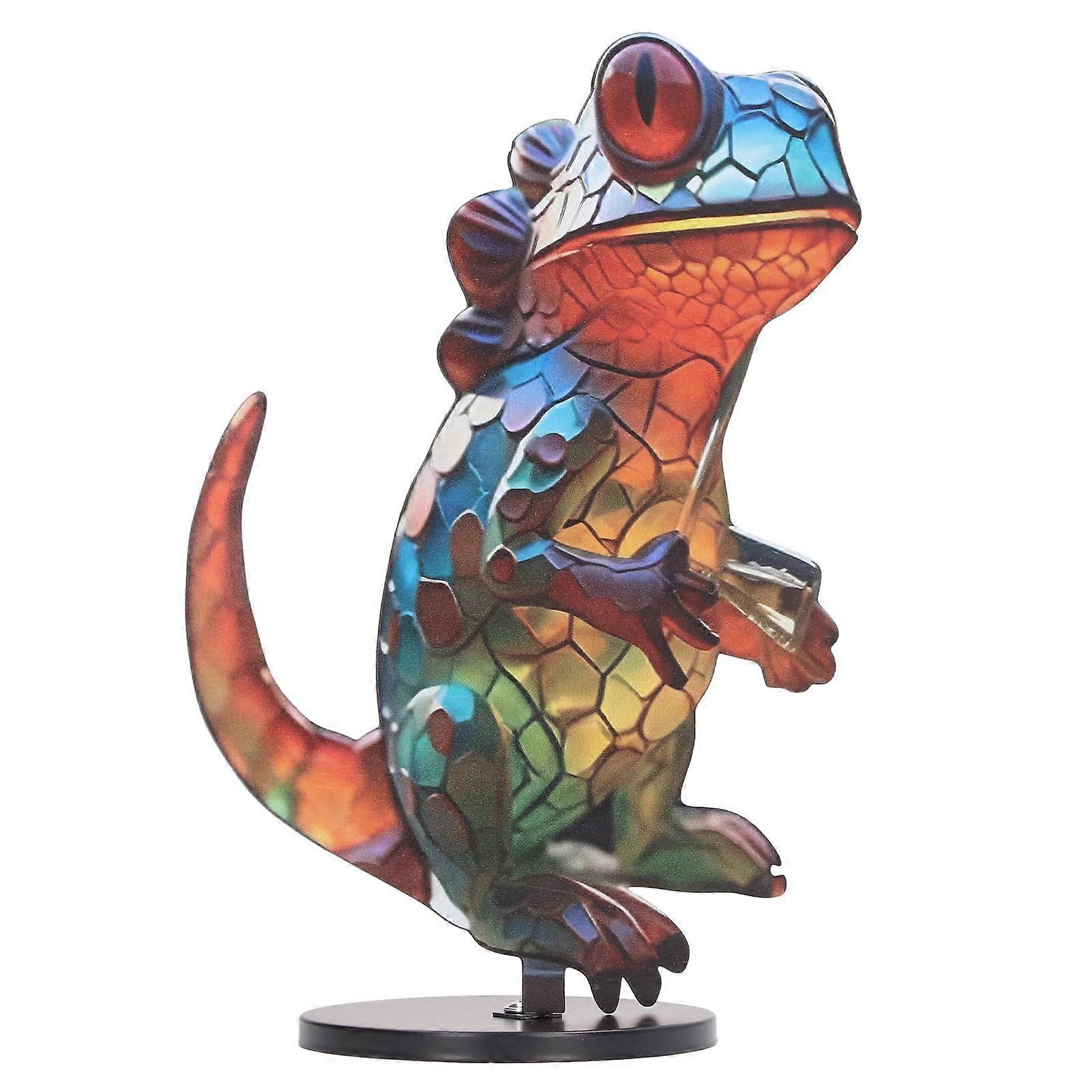 Metall Eidechse Desktop Ornament, Double-Sided Multicolor Lizard Statue, Acrylic Imitation Sculpture Home Office Desk