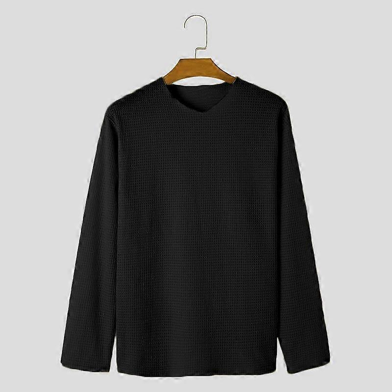 INCERUN Men Spring Long Sleeve Texture Tops Casual Loose Solid Pullovers