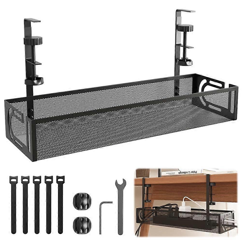 Cable management tray for desk, no drilling required, with clamp for office, home
