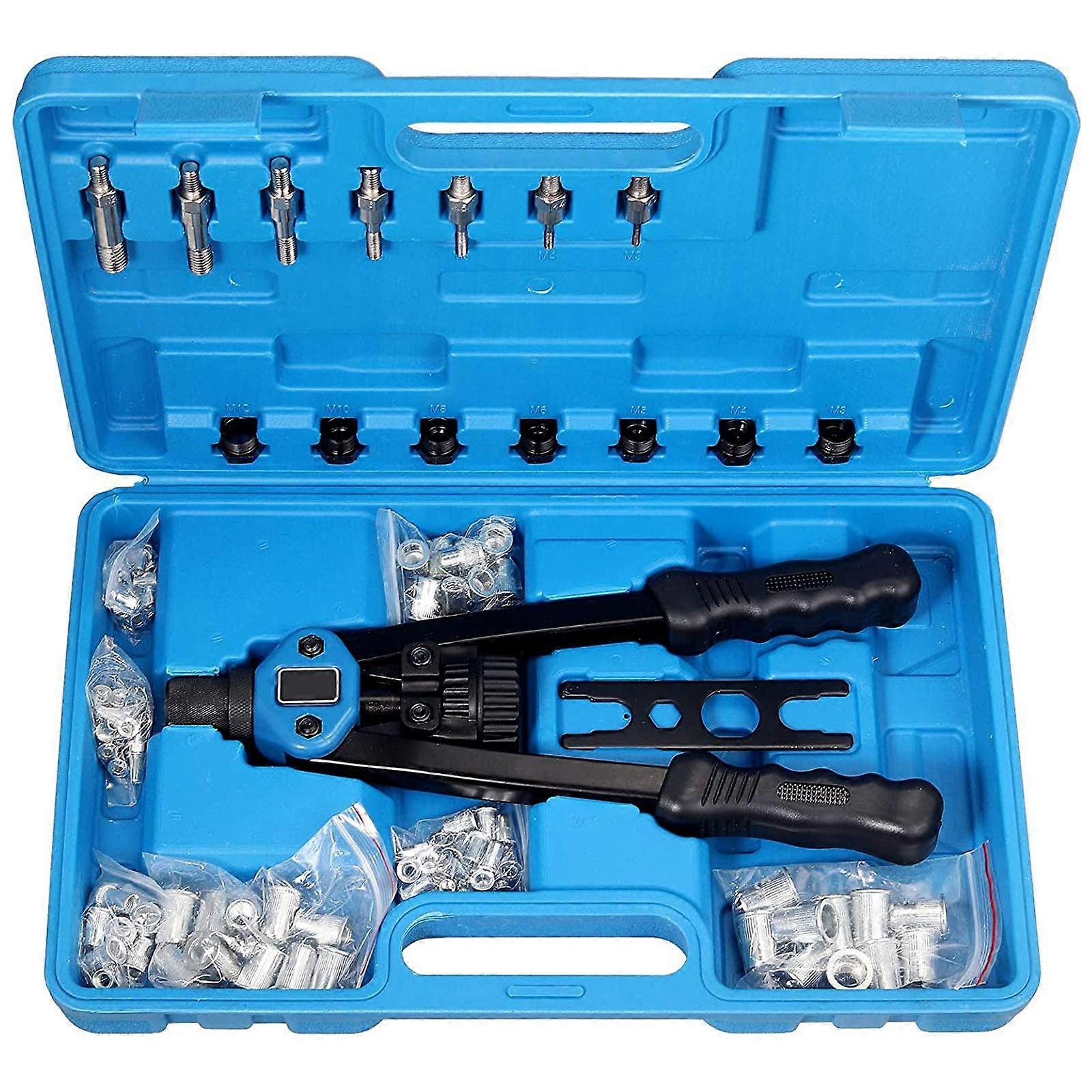 13英寸重型铆螺母枪,手动铆接工具,7种尺寸(M3,M4,M5,M6,M8,M10,M12),附带110颗螺母