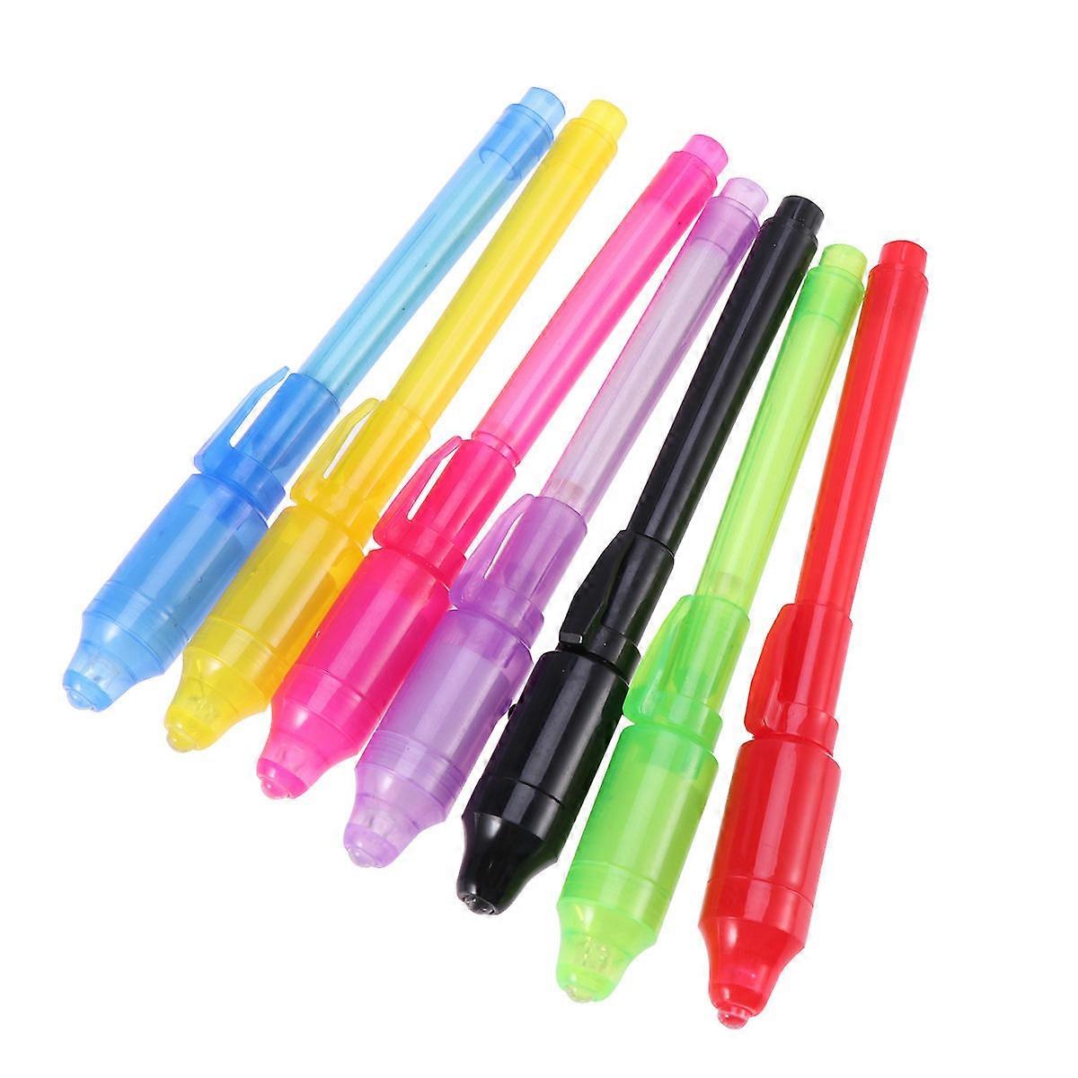 Invisible LED Pen with Highlighter Function for Kids Playing Assorted Color Plastic Body 7 Pieces
