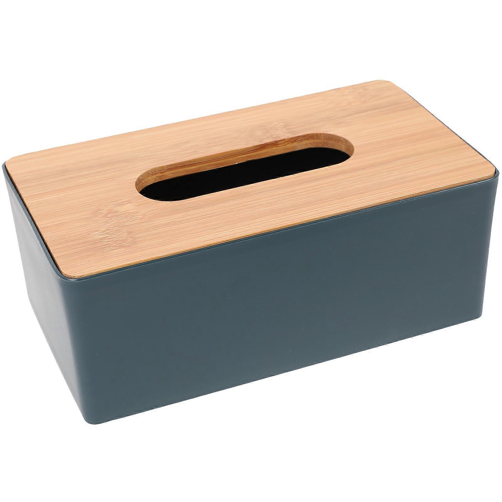 Green Tissue Box Cover for Storage Use Made of PP and Wood Simple and Stylish Design 7.8 x 4.5 x 3.2 Inches