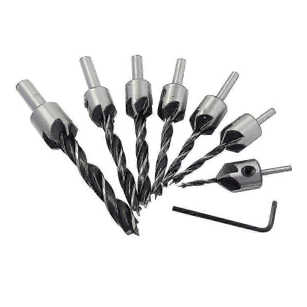 7pcs Countersink Woodworking Drill Bit 5 Flute Tapered Drill Bit Set Hss High Speed Steel Woodworking Reamer Chamfering Tool 3 4 5 6 7 8 10mm With Hex