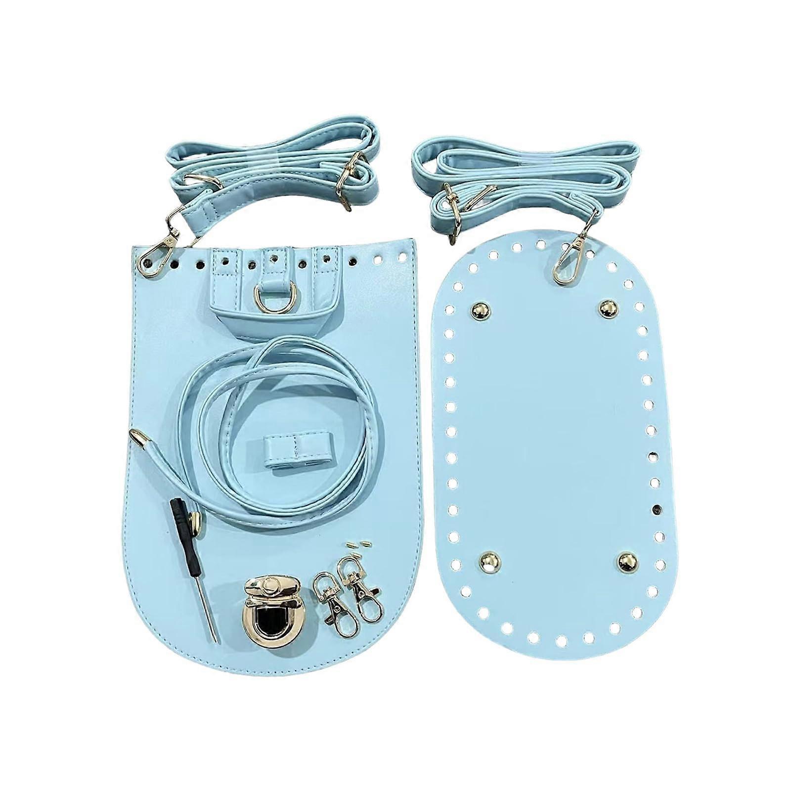 PU Leather Bag Bottom with Adjustable Strap Crochet Kit for Backpack Wallet Projects Craft Sky Blue