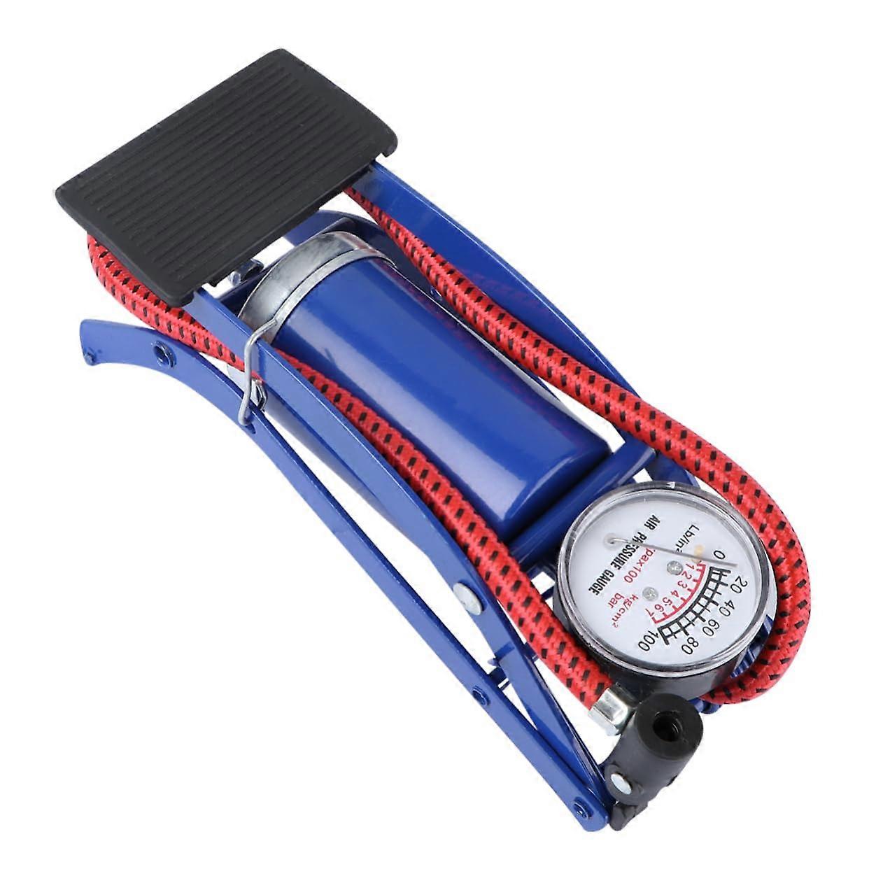 High Pressure Foot Pump with Pressure Gauge for Bicycle Tyres, Inflator Tool, Blue, Durable, Adjustable, Portable