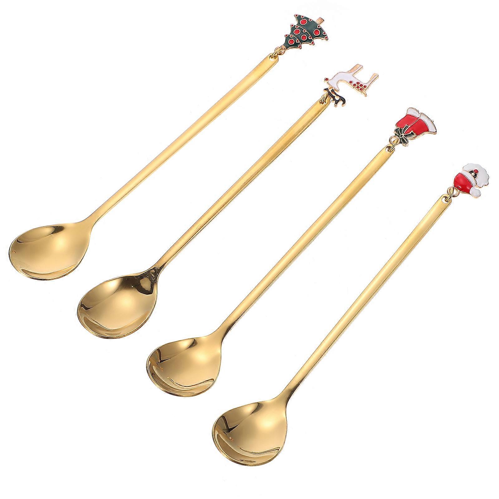 Premium Quality Christmas Party Spoons In Golden Finish For Kids And Adults Suitable For Various Occasions 4Pcs