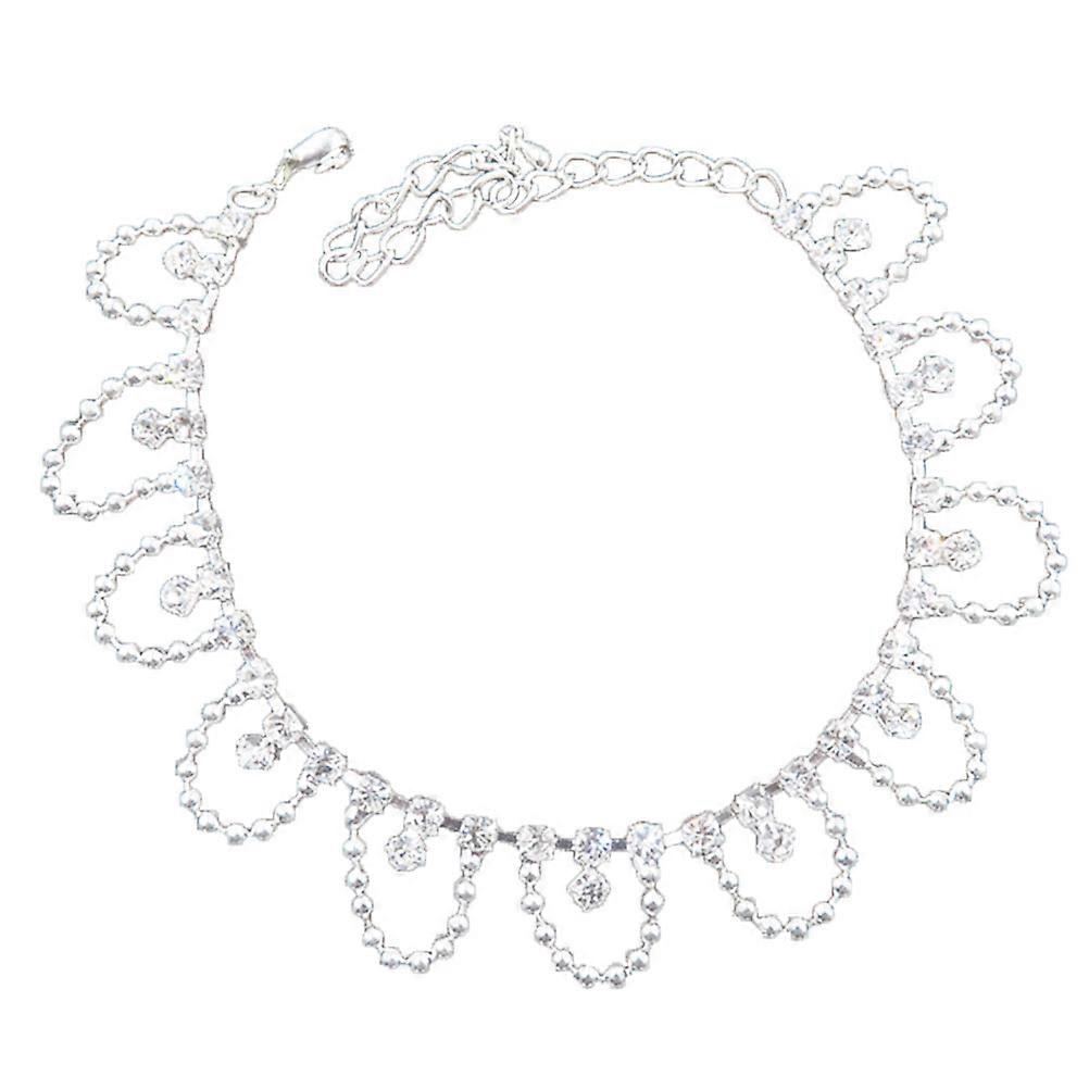 Shiny Crystal Anklet with Adjustable Chain for Women Silver Color Size Fits Most