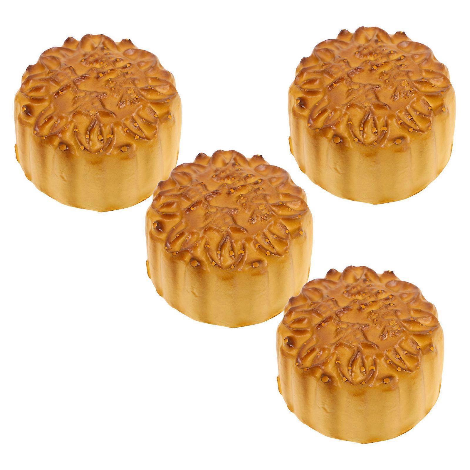 Durable Orange PU Artificial Moon Cake for Decoration Handcrafted Realistic Simulated Design 4pcs