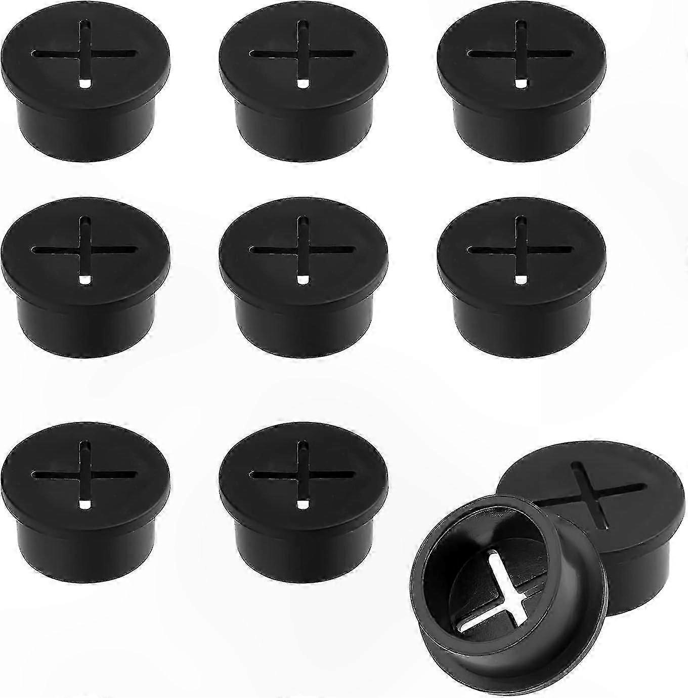 10-Pack 25mm Black Rubber Cable Thread Covers for Desk Wire Management, Home Office Computer Organization Solution
