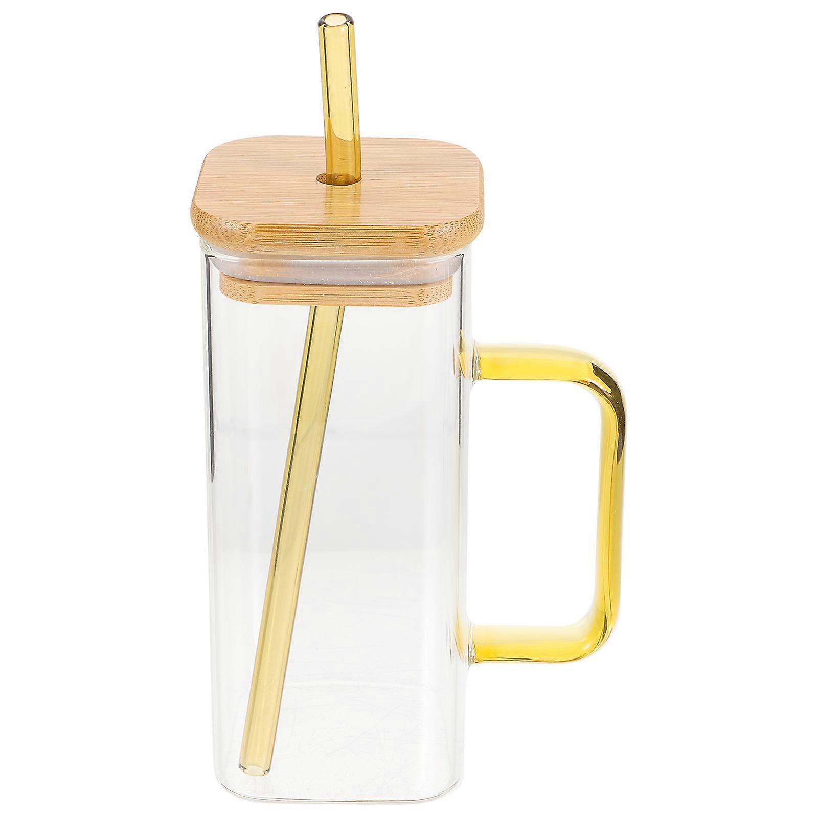 Clear Glass Cups For Daily Use 14x9.5cm 1 Set Smooth Surface Drinking Convenience With Straw